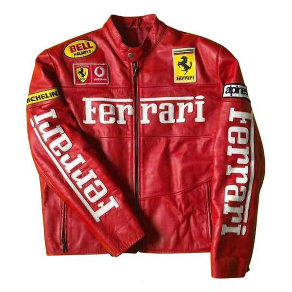 Ferrari Red Leather Biker Jacket