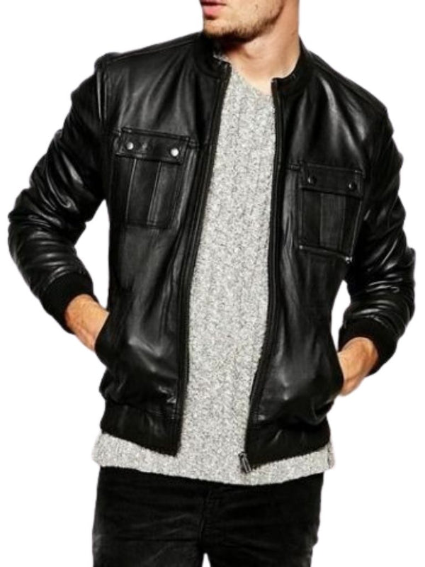 Men Black Motorcycle Leather Jacket