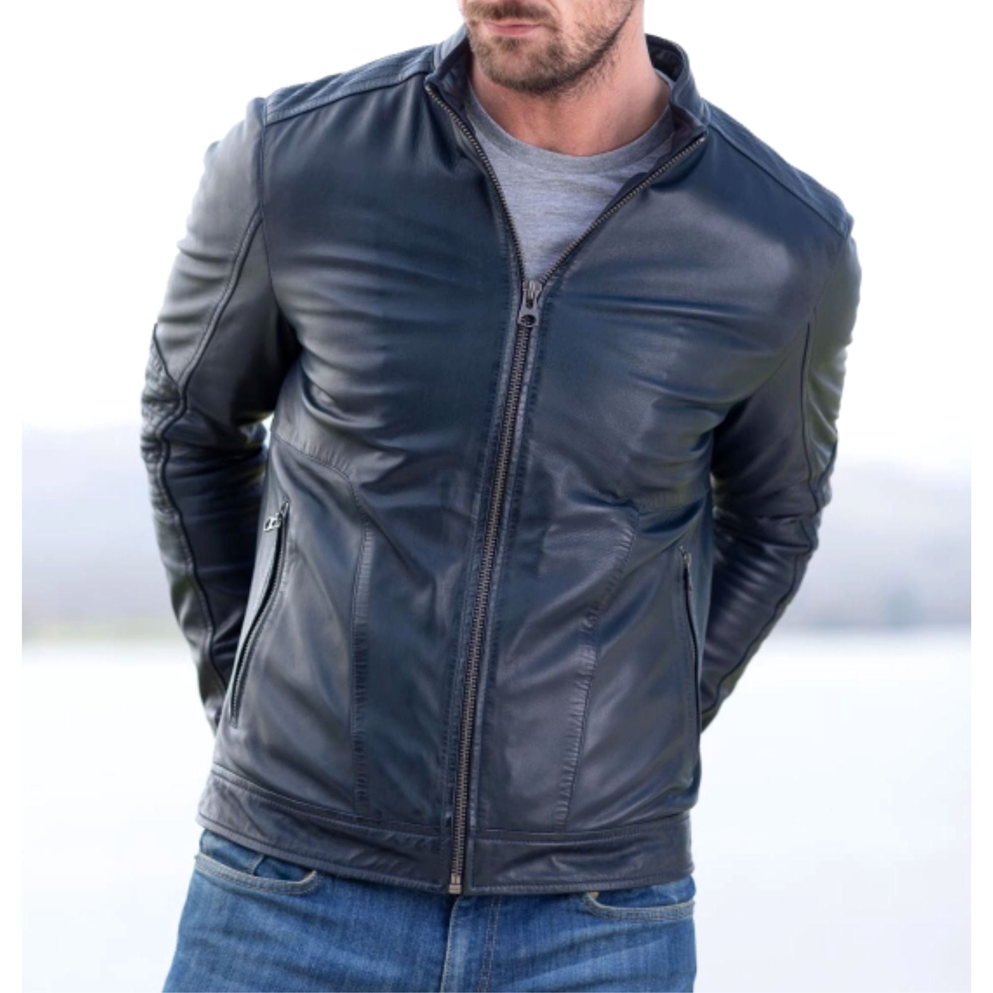Men's Genuine Leather Moto Biker Jacket