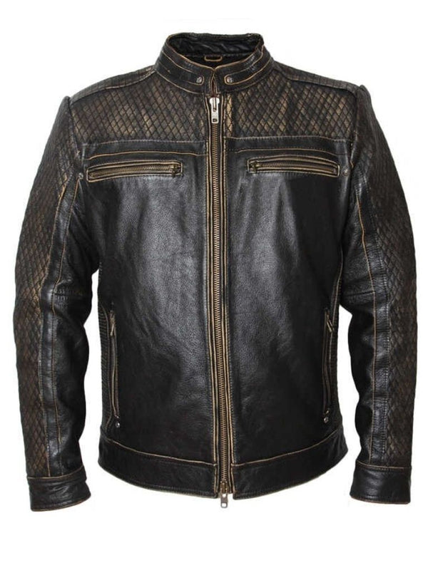 Men's Black Cafe Racer Motorcycle Leather Jacket