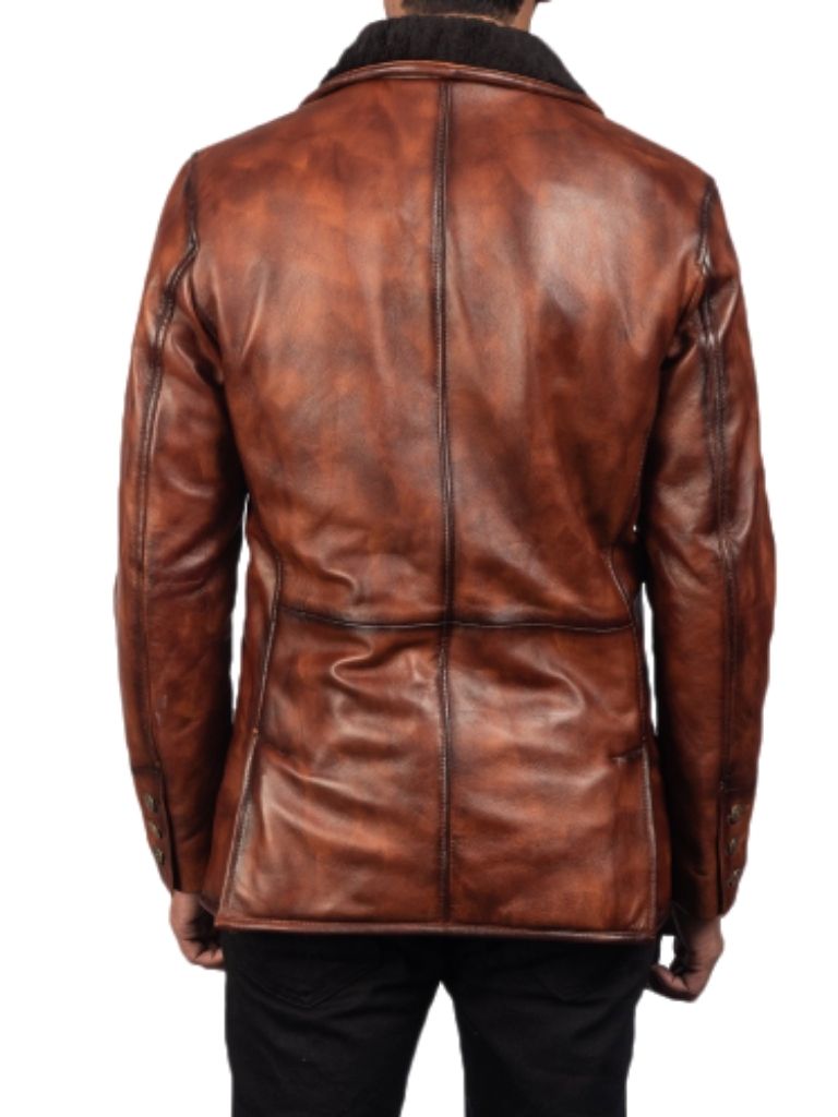 Men Rocky Fur Brown Leather Coat