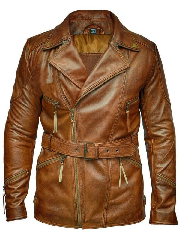 Brown Lapel Collar Leather Coat