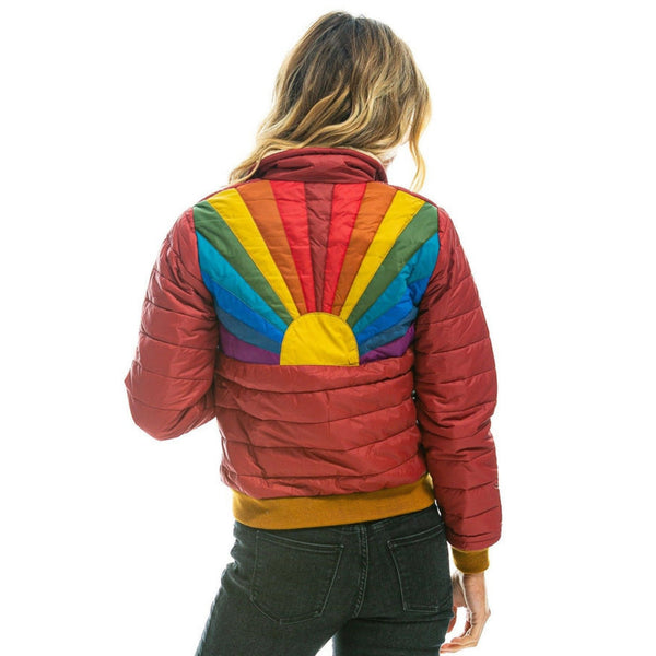 Women Vintage Rainbow Sunburst Jacket - RED