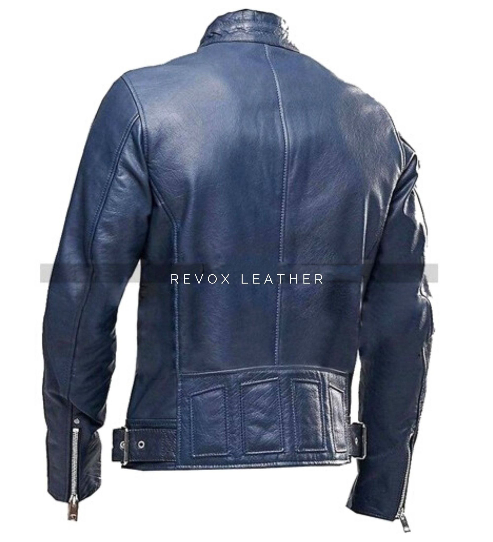 Men's Vintage Leather Blue Biker Jacket