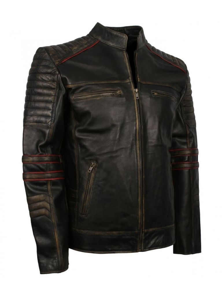 Men Vintage Leather Retro Motorcycle Jacket