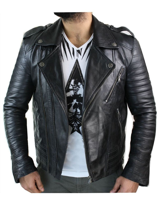 Men's Urban Slim Fit Lambskin Leather Retro Biker Jacket