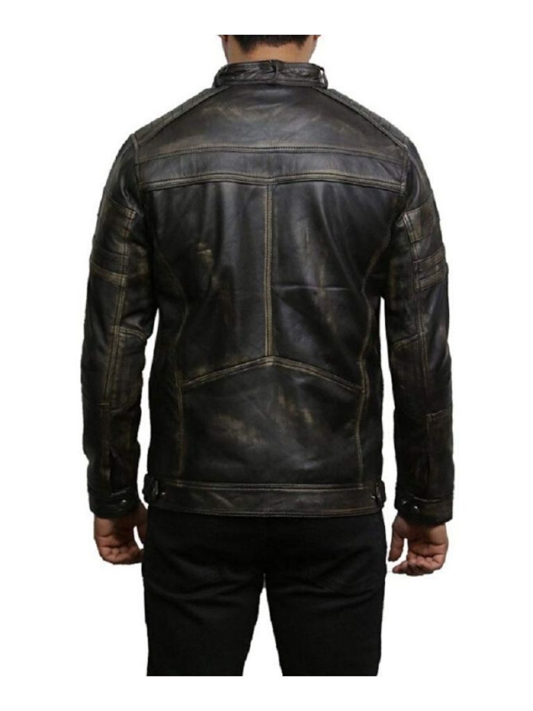 Men's  Vintage Black Genuine Leather Biker Jacket