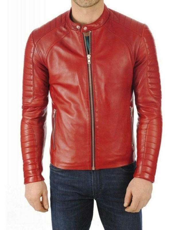 Men's Stylish Red Slim Fit Leather Jacket