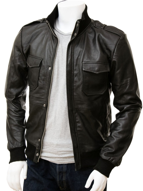 Men’s Black Super Cool Pilot Bomber Classic Leather Jacket