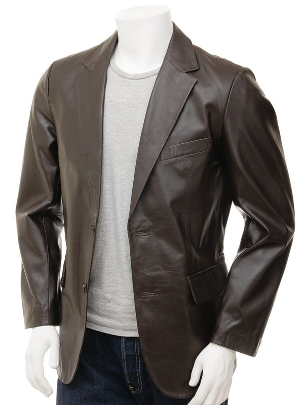 Mens Popular Mania Leather Brown Blazer Rock n Roll