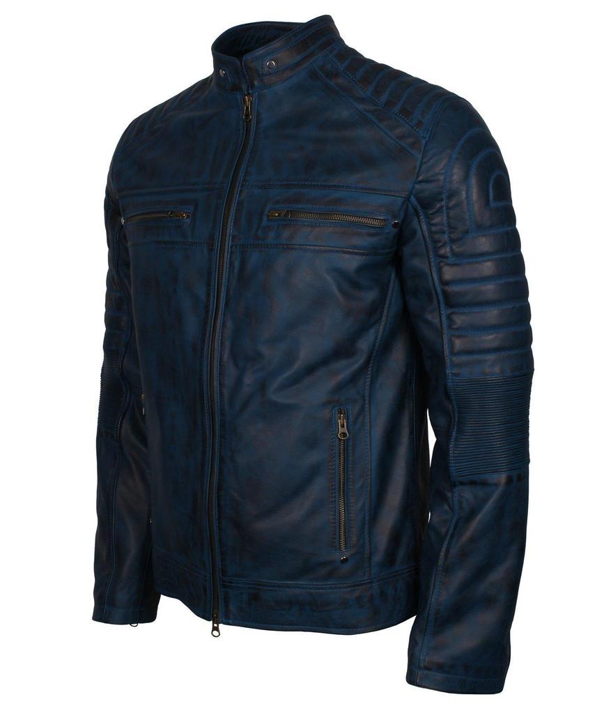 Men Cafe Racer Classic Style Biker Leather Jacket