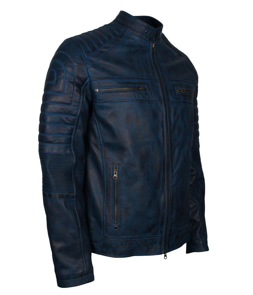 Men Cafe Racer Classic Style Biker Leather Jacket