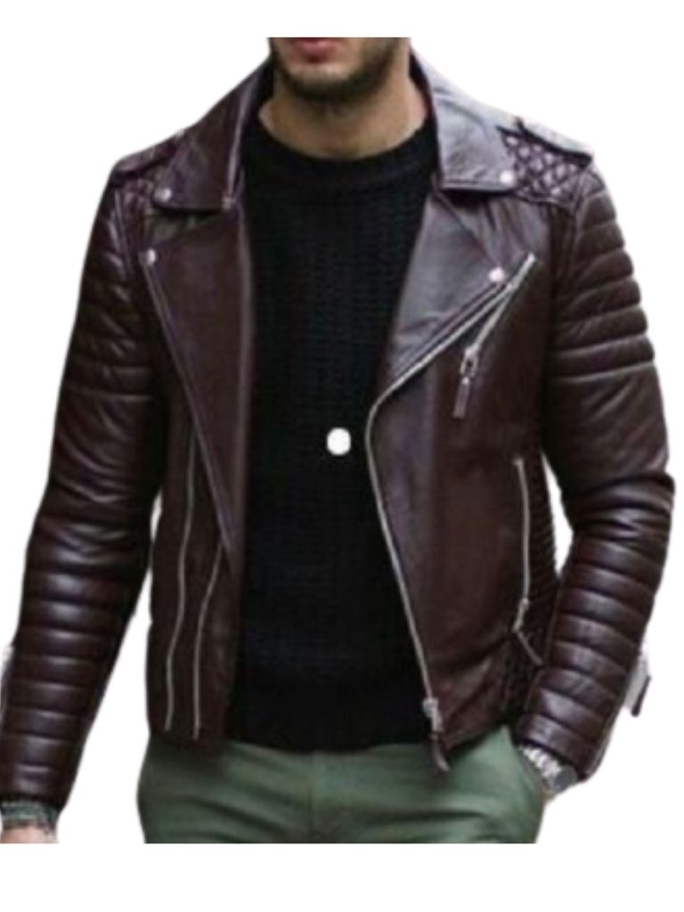 Men Dark Maroon Motorcycle Leather Jacket