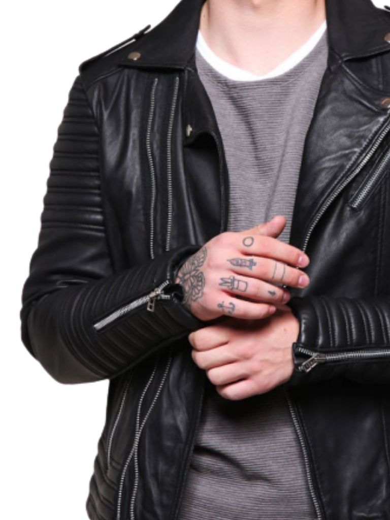 Men Handmade Genuine Black Leather Jacket